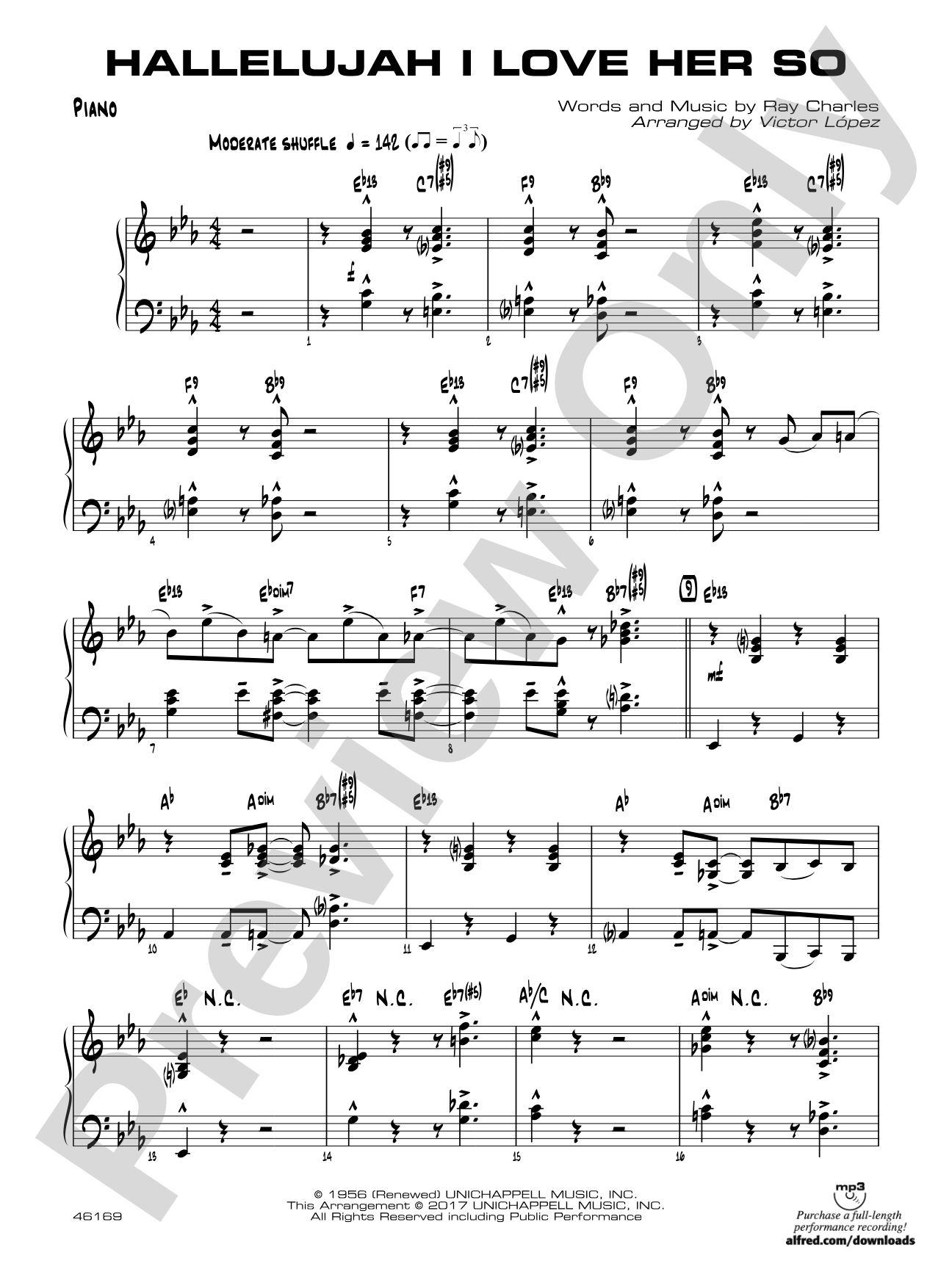 Hallelujah I Love Her So: Piano Accompaniment