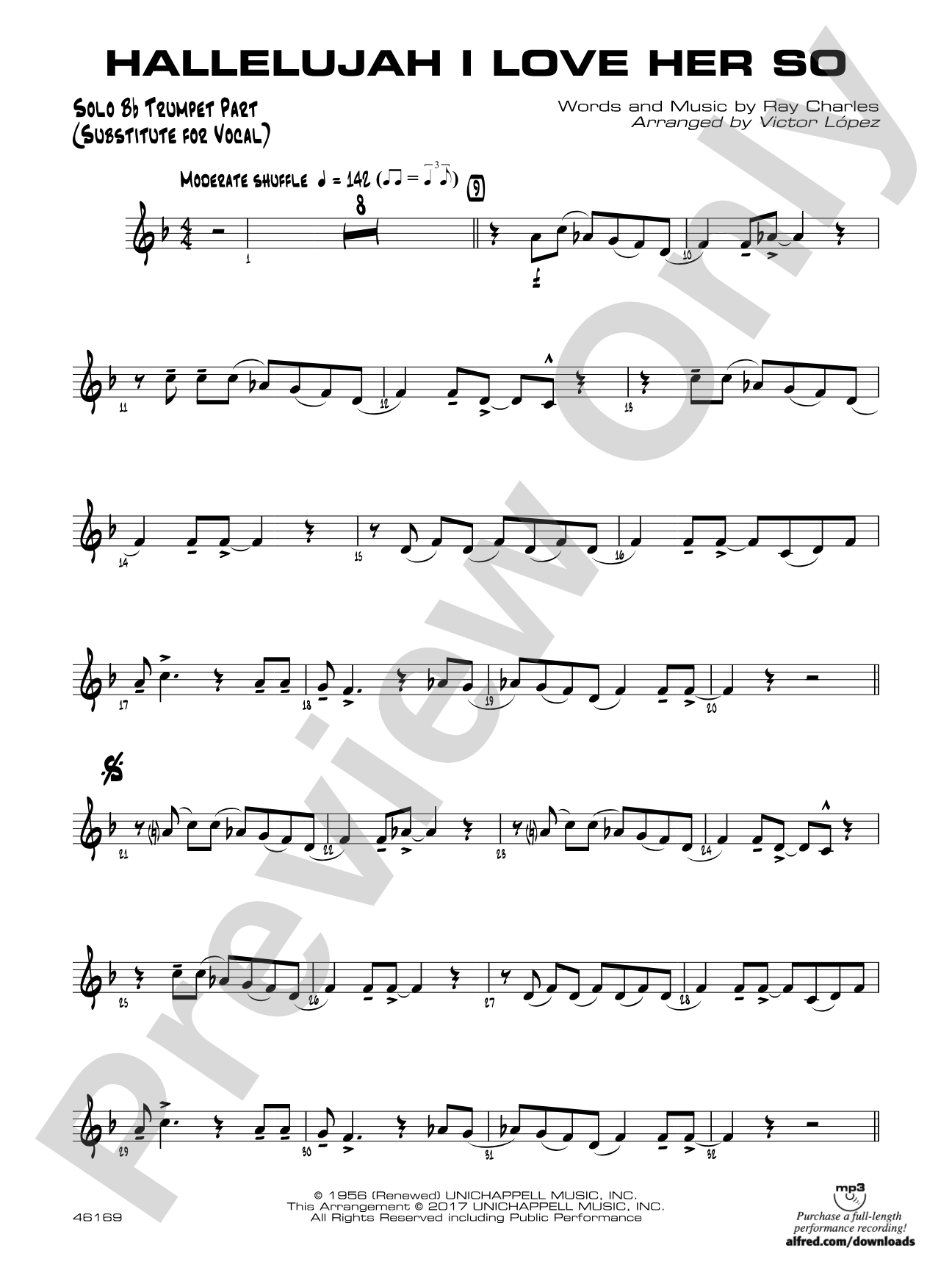 Hallelujah I Love Her So: Solo Bb Trumpet 1