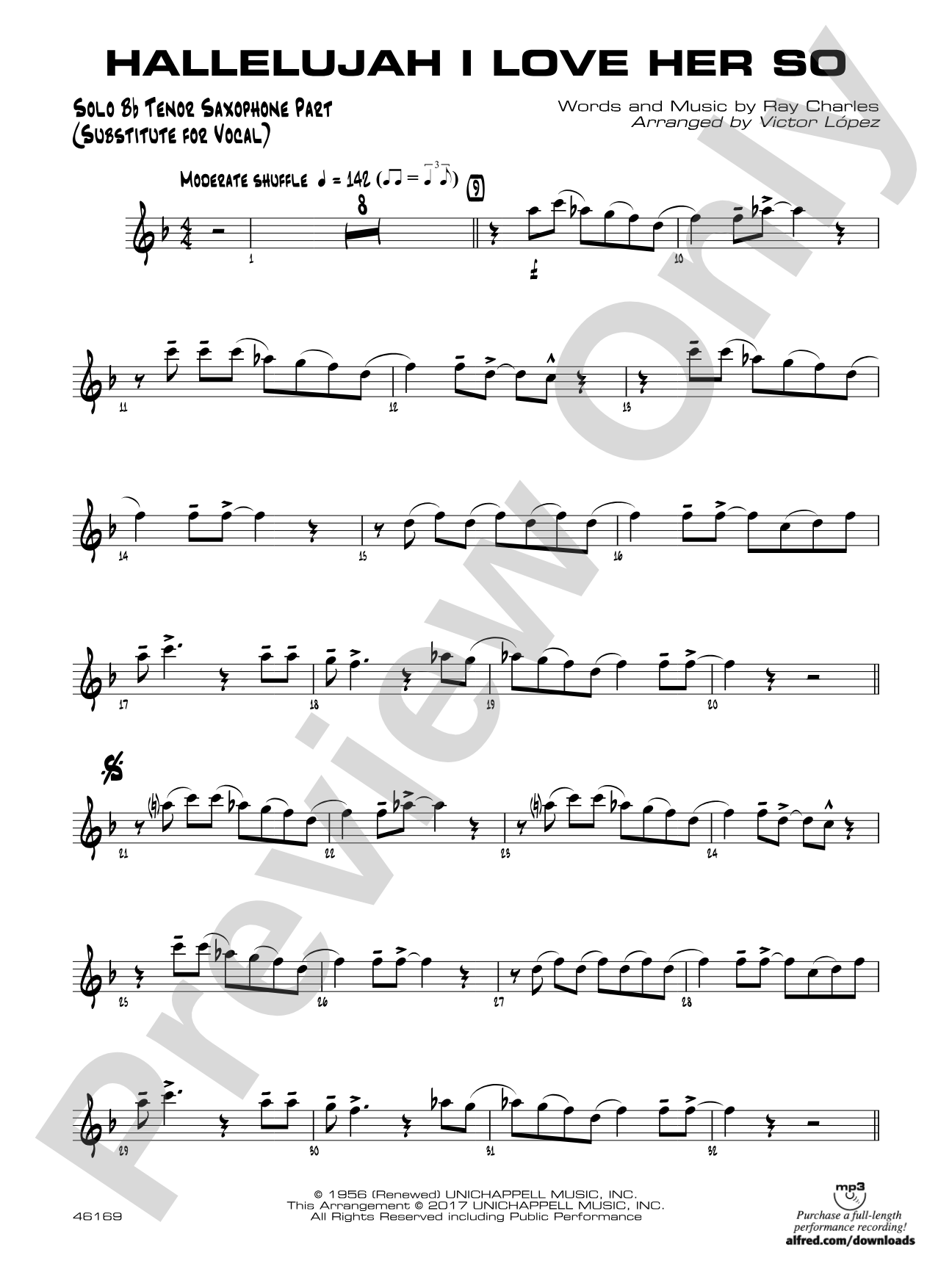 Hallelujah I Love Her So: Solo Bb Tenor Saxophone