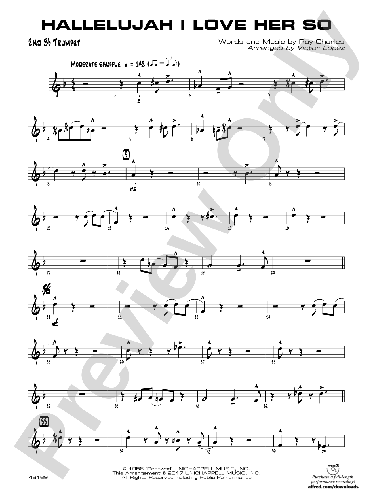 Hallelujah I Love Her So: 2nd B-flat Trumpet