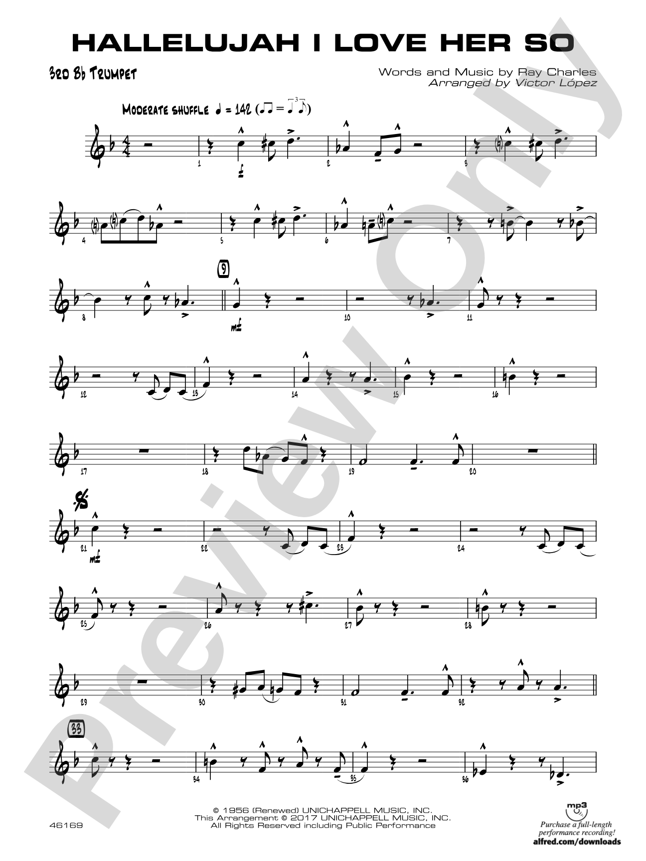 Hallelujah I Love Her So: 3rd B-flat Trumpet