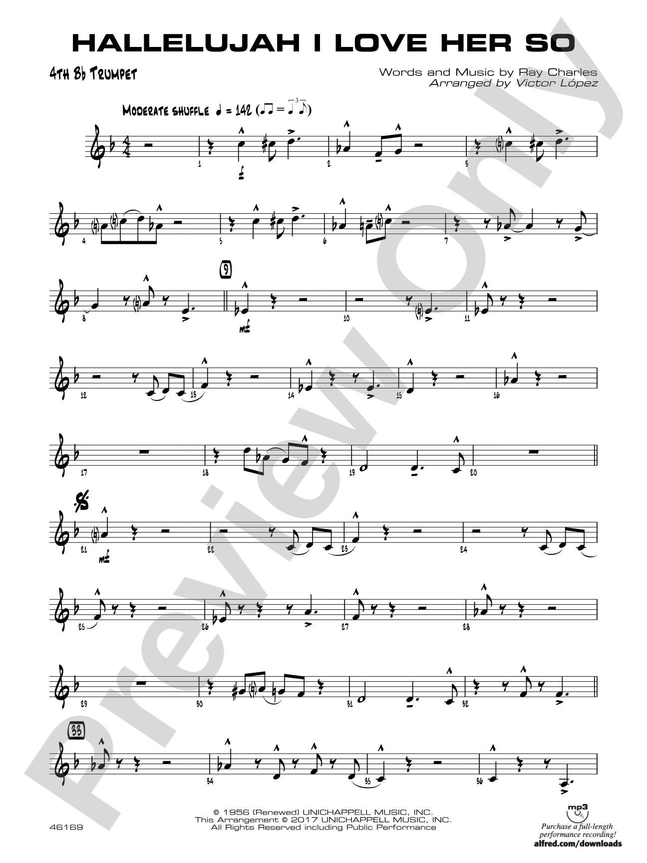 Hallelujah I Love Her So: 4th B-flat Trumpet