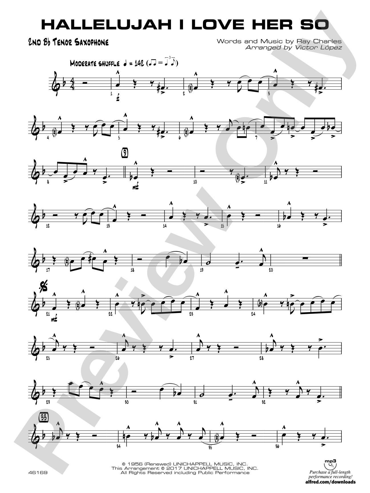 Hallelujah I Love Her So: 2nd B-flat Tenor Saxophone