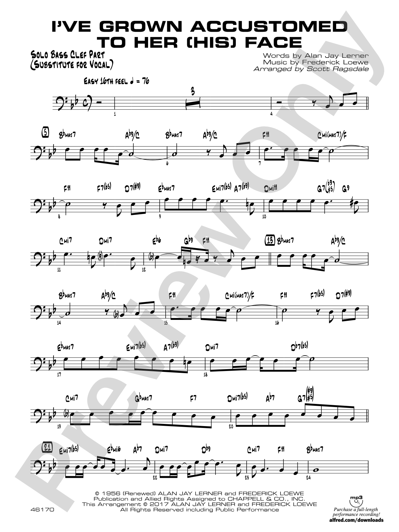 I've Grown Accustomed to Her (His) Face: Solo Bass Clef Part (Substitute for Vocal)