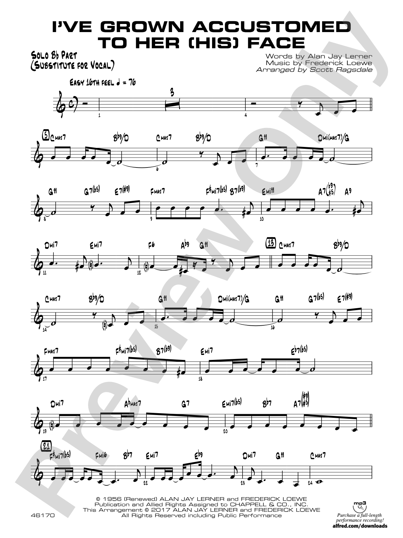 I've Grown Accustomed to Her (His) Face: Solo Bb Part (Substitute for Vocal)