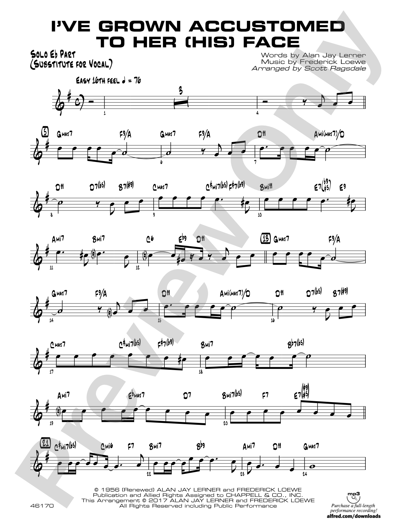 I've Grown Accustomed to Her (His) Face: Solo Eb Part (Substitute for Vocal)