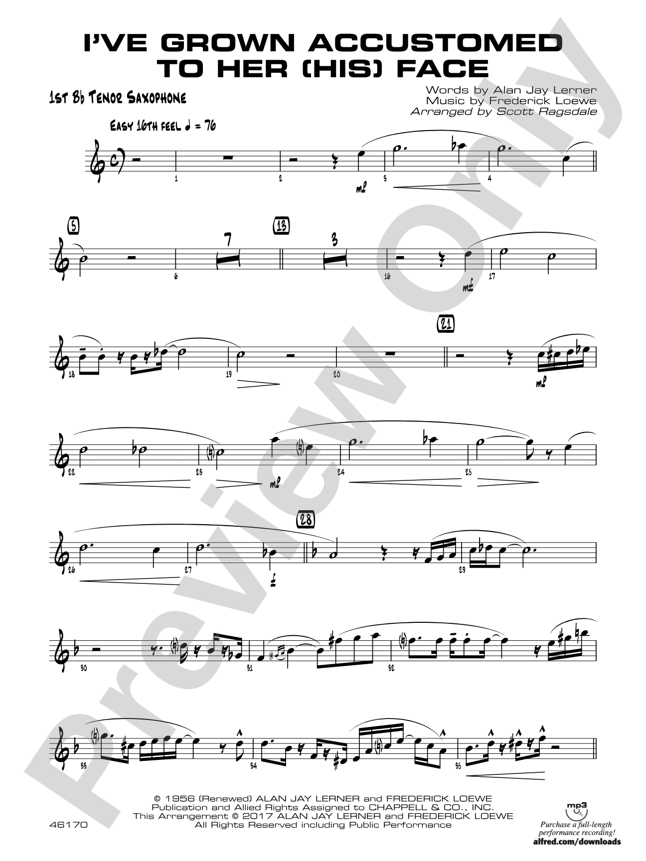 I've Grown Accustomed to Her (His) Face: B-flat Tenor Saxophone