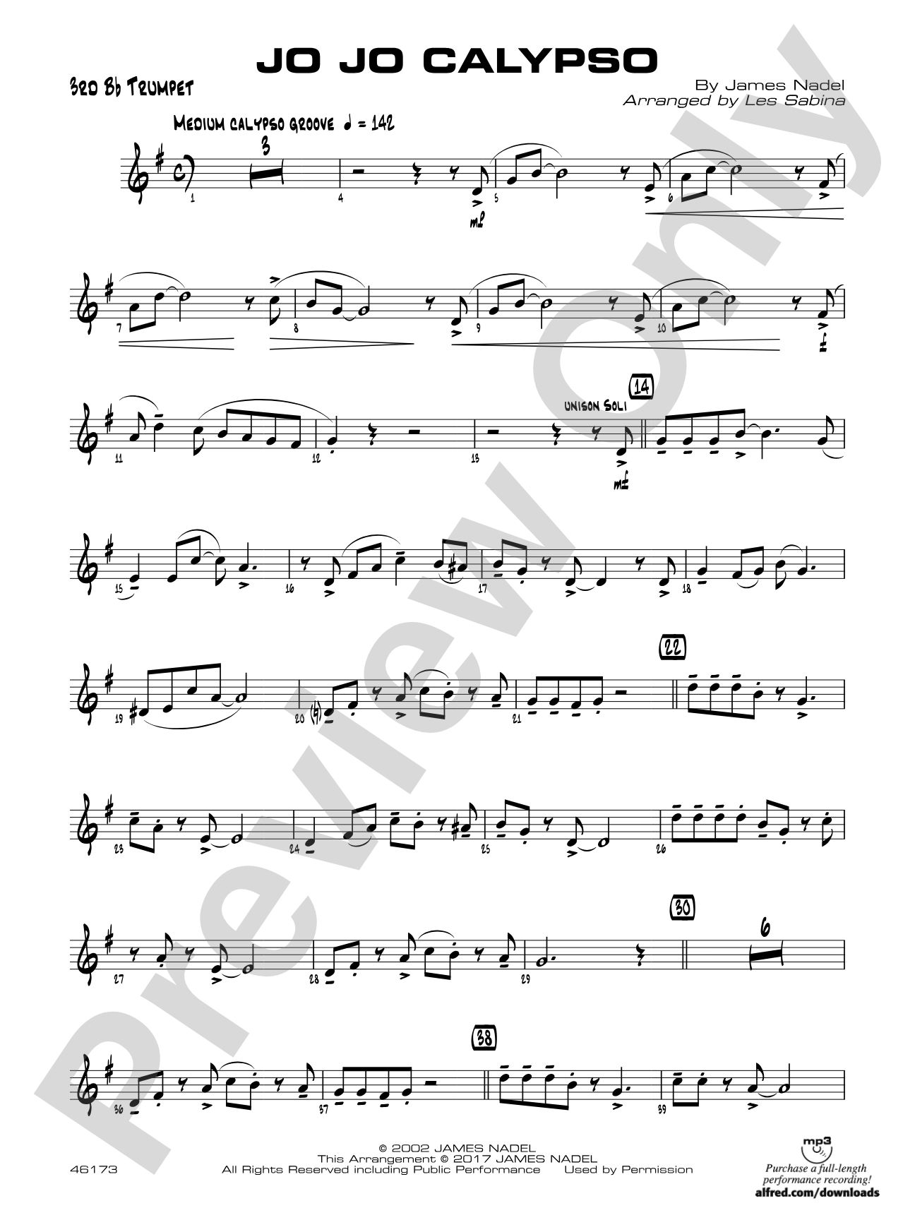 Jo Jo Calypso: 3rd B-flat Trumpet
