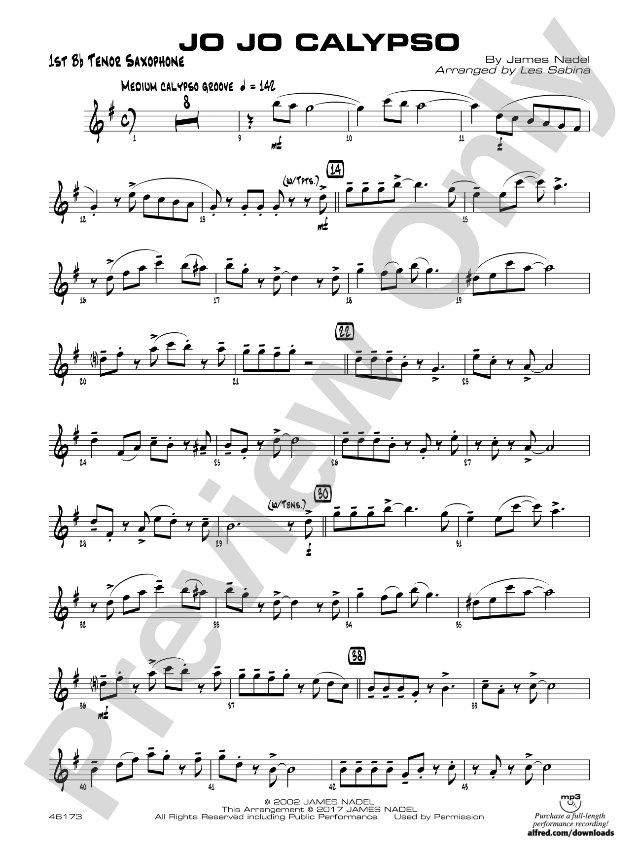 Jo Jo Calypso: B-flat Tenor Saxophone