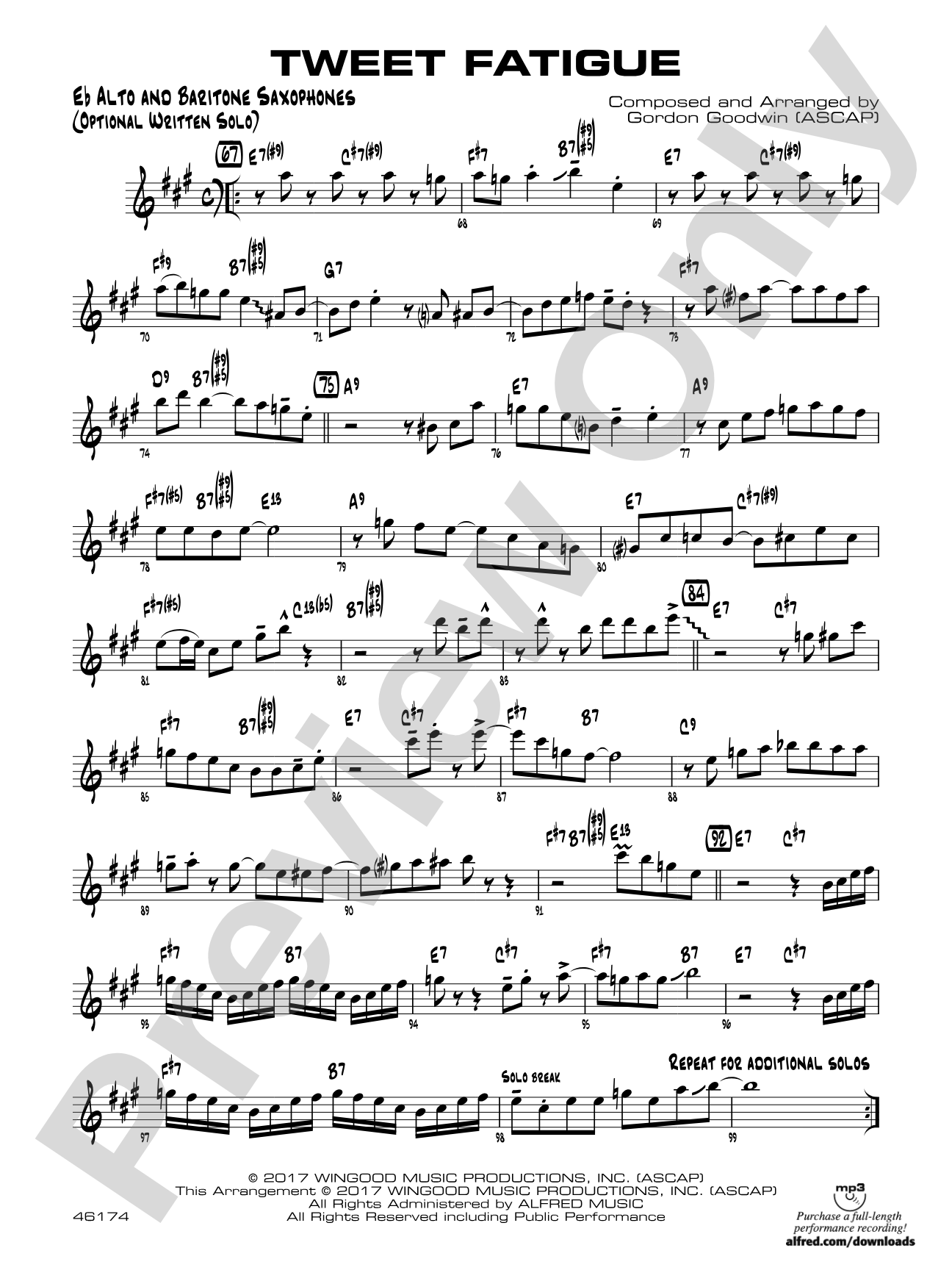 Tweet Fatigue: Eb Alto Sax Optional Solo