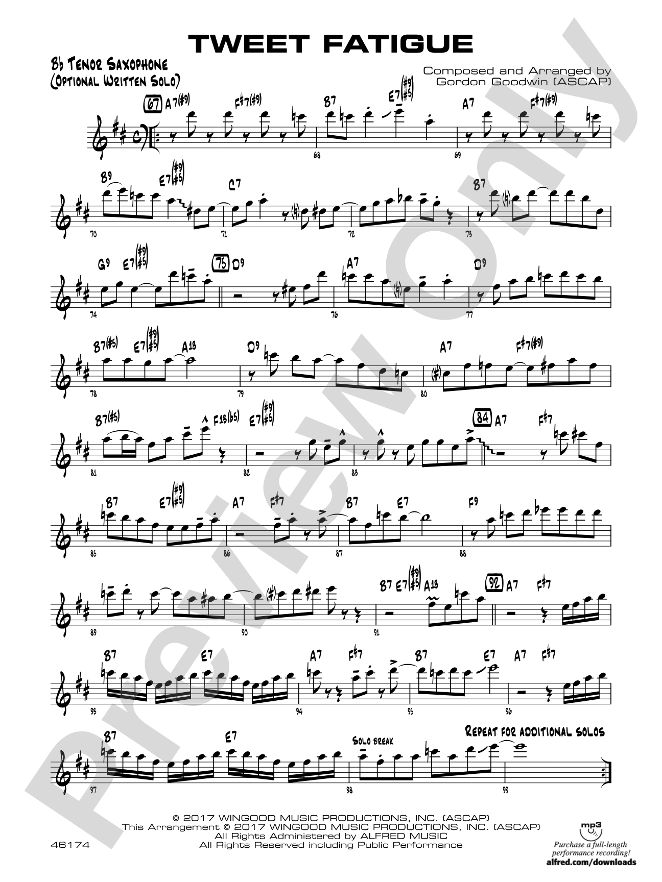 Tweet Fatigue: Bb Tenor Sax Optional Solo