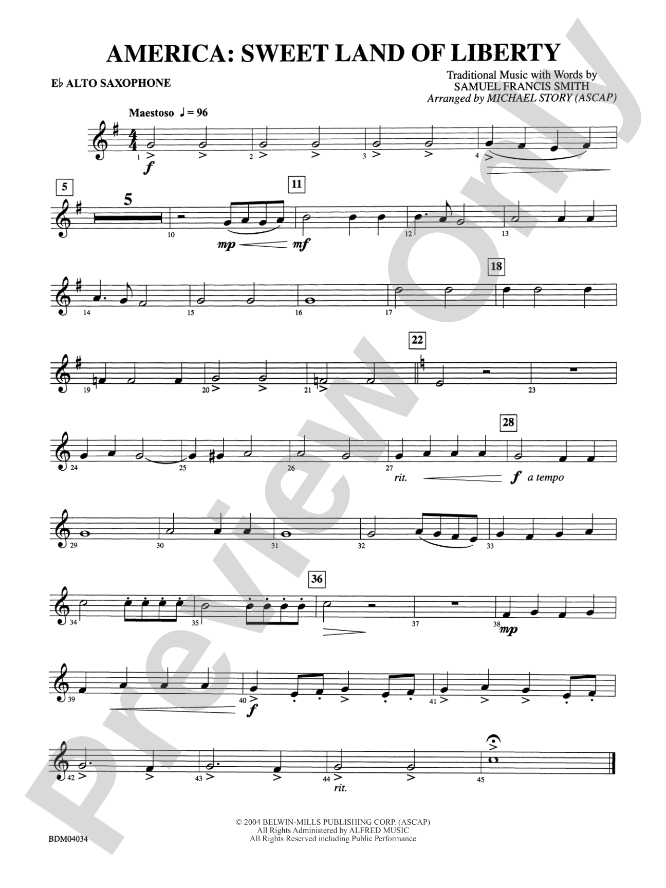 America: Sweet Land of Liberty: E-flat Alto Saxophone