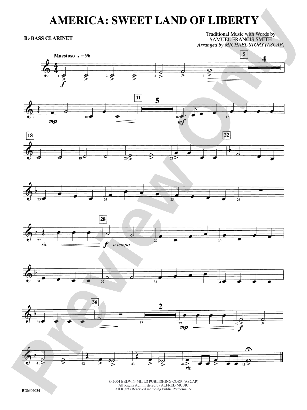 America: Sweet Land of Liberty: B-flat Bass Clarinet