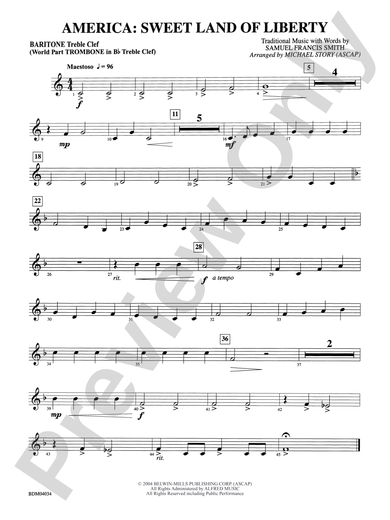 America: Sweet Land of Liberty: Baritone T.C.