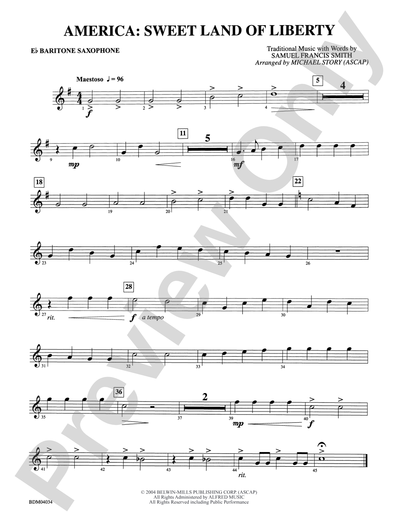 America: Sweet Land of Liberty: E-flat Baritone Saxophone