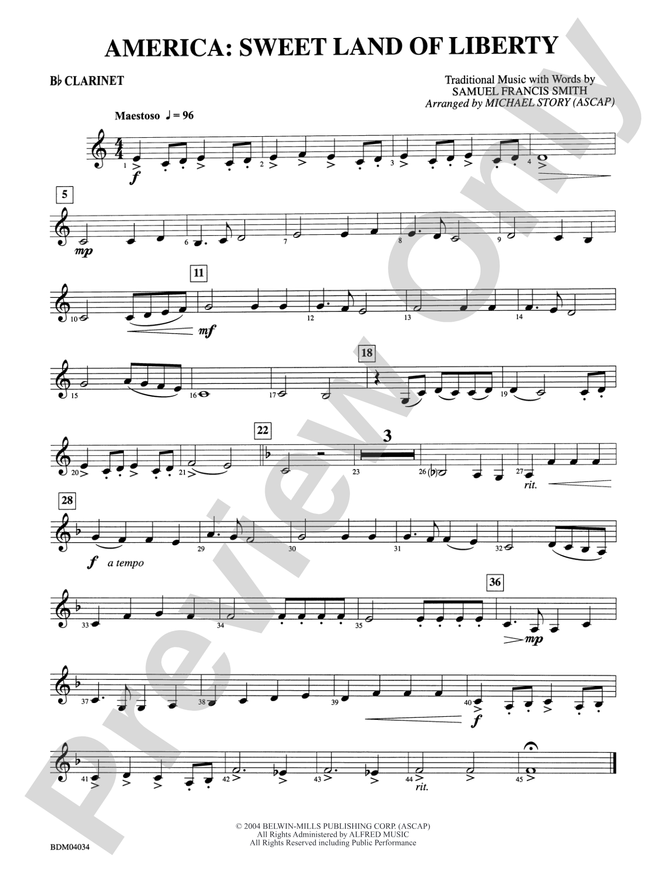 America: Sweet Land of Liberty: 1st B-flat Clarinet