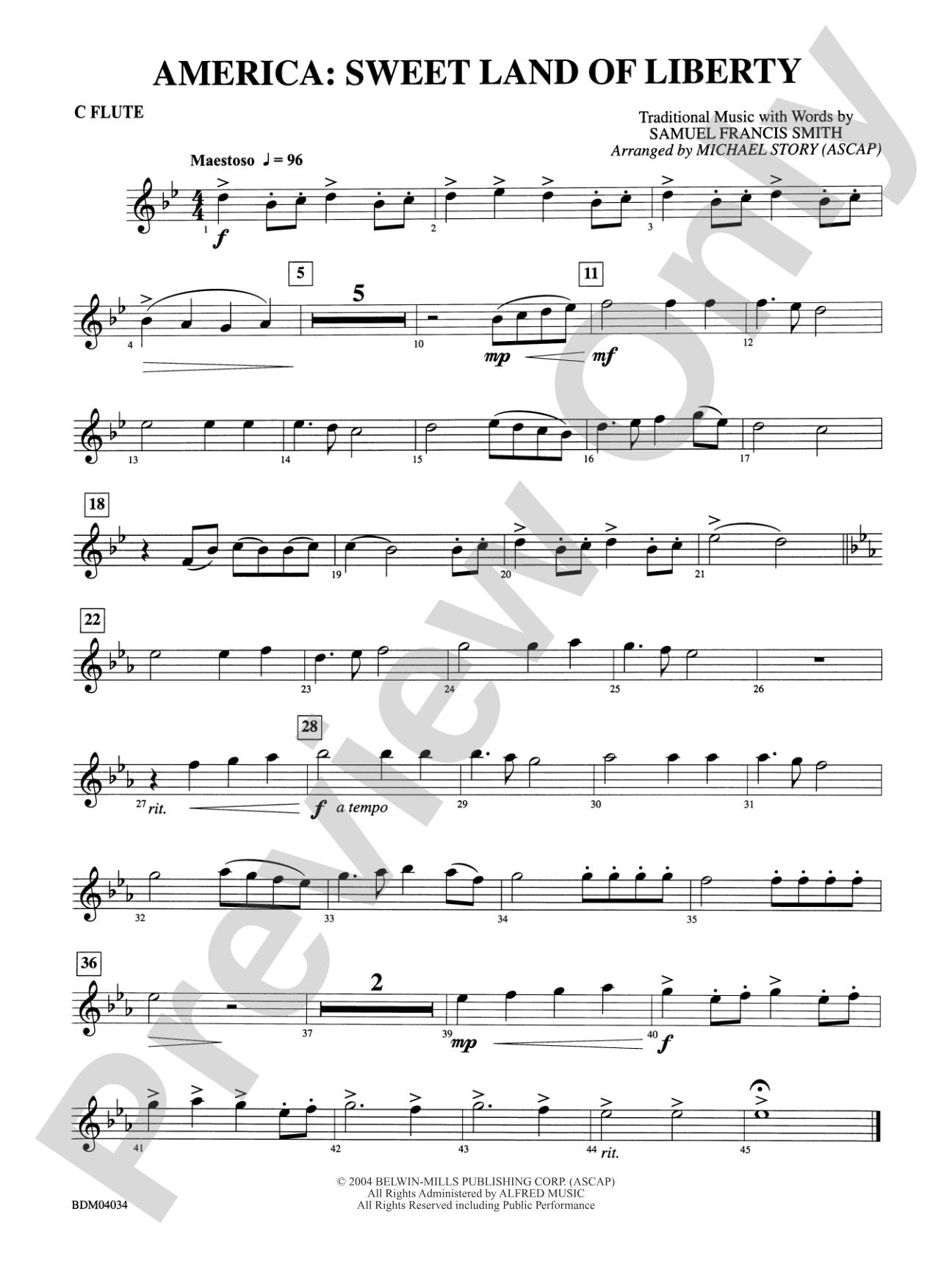 America: Sweet Land of Liberty: Flute