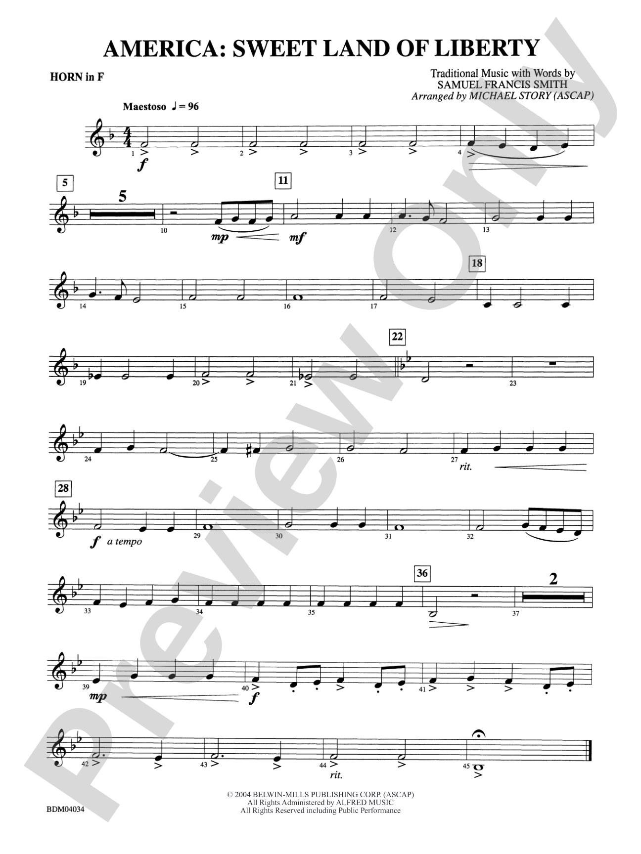 America: Sweet Land of Liberty: 1st F Horn