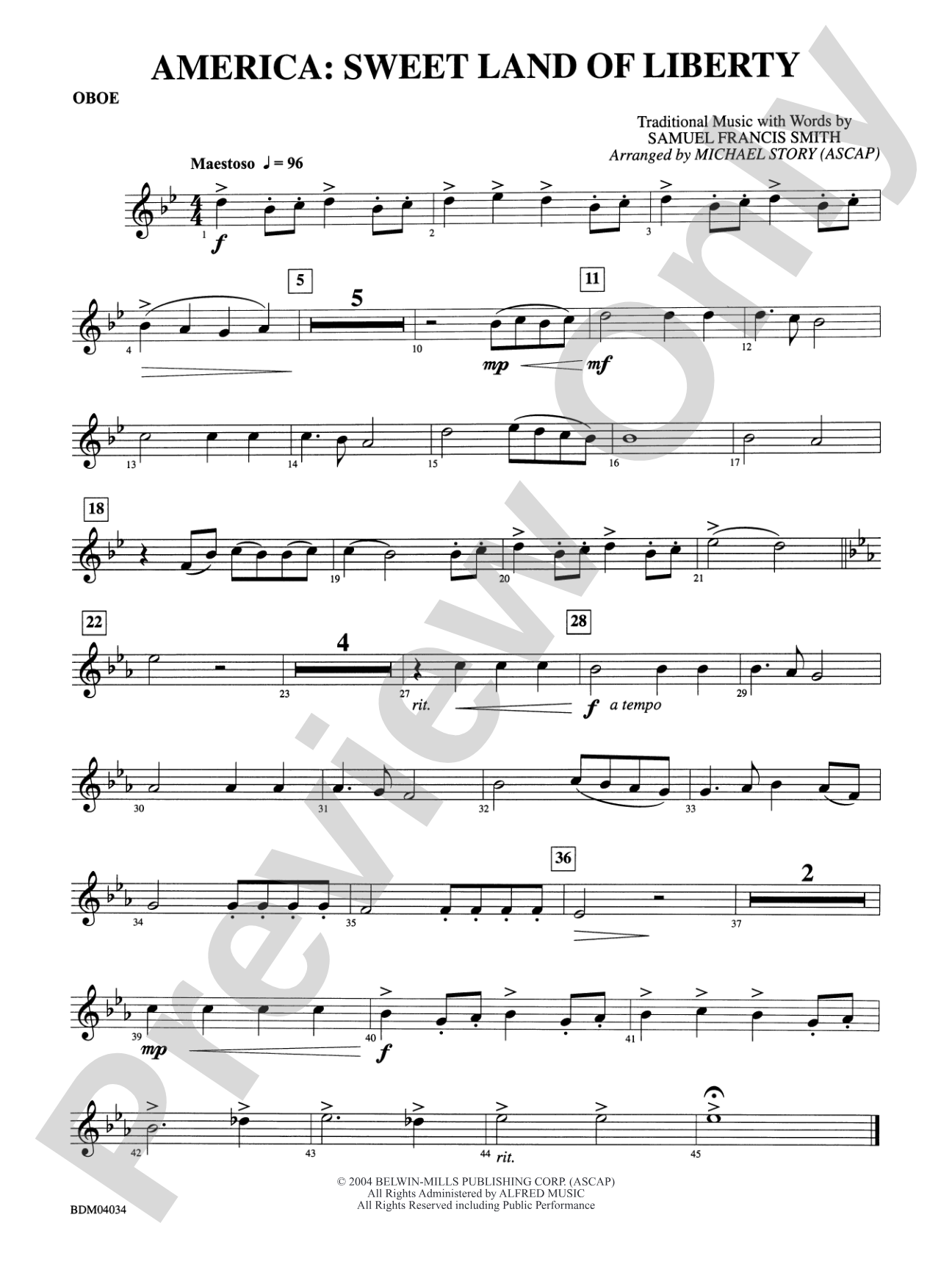 America: Sweet Land of Liberty: Oboe