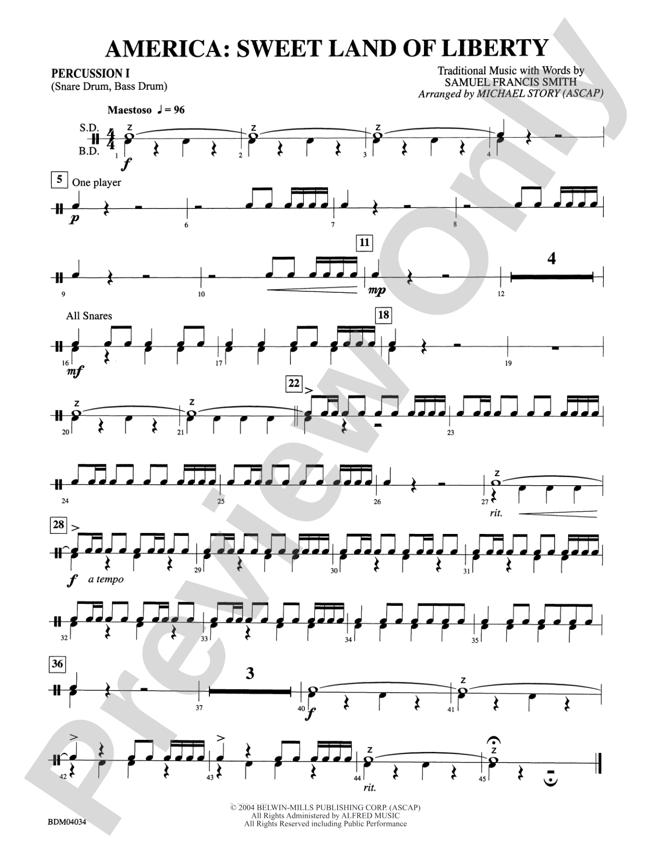 America: Sweet Land of Liberty: 1st Percussion