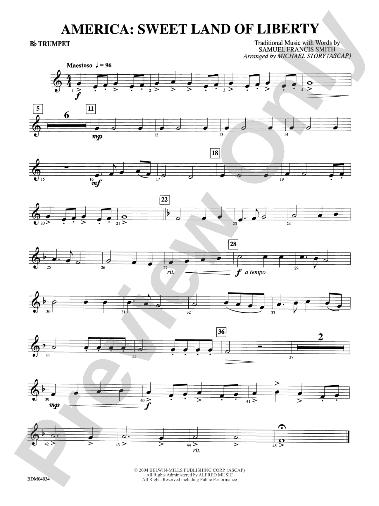 America: Sweet Land of Liberty: 1st B-flat Trumpet