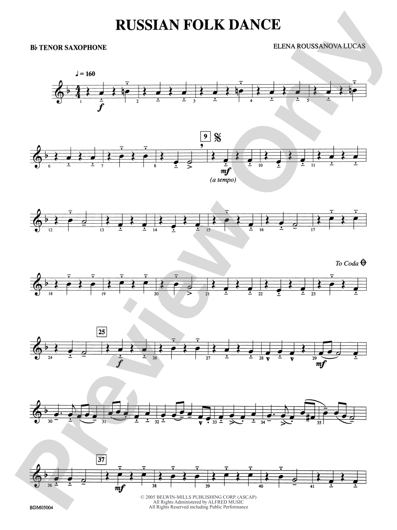 Russian Folk Dance: B-flat Tenor Saxophone