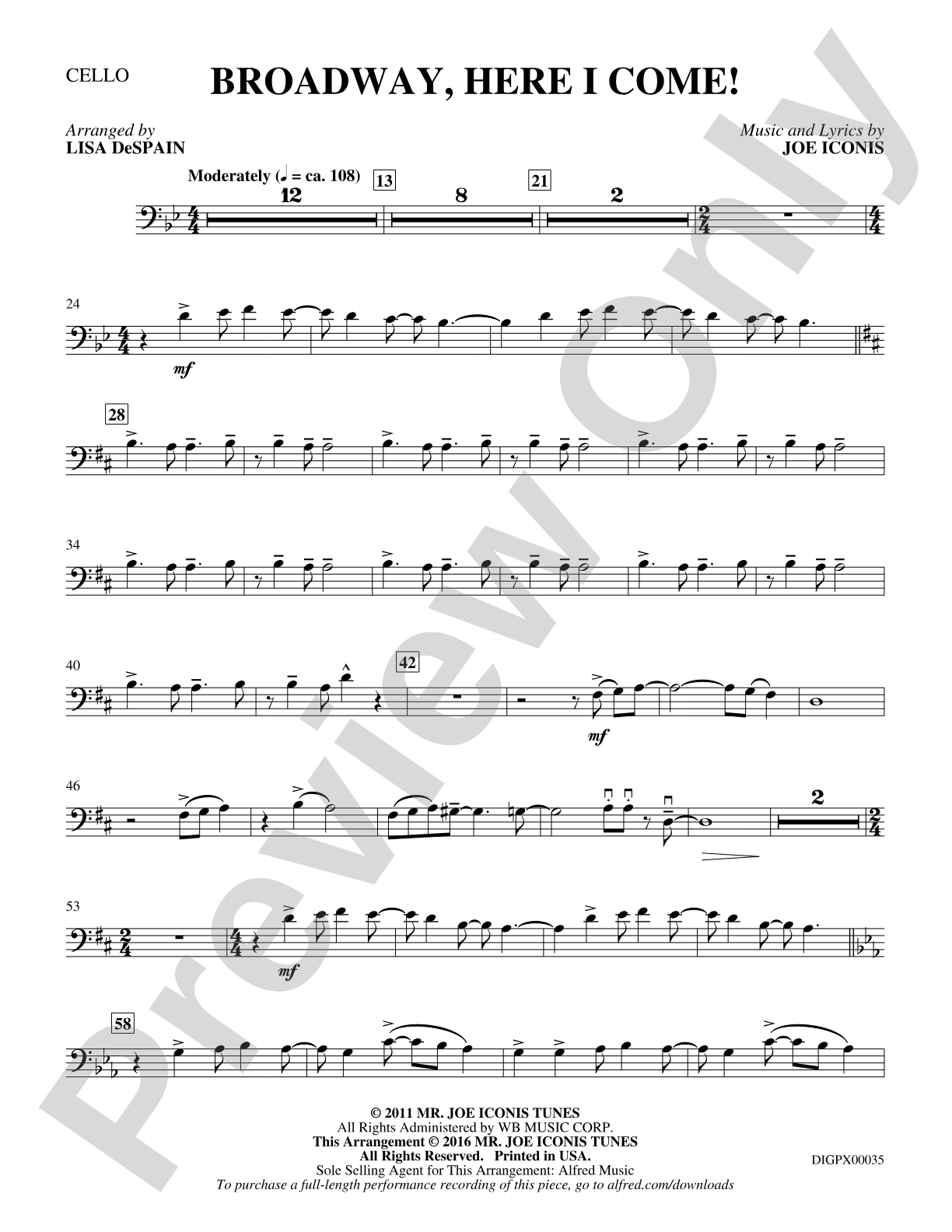 Broadway, Here I Come!: Cello