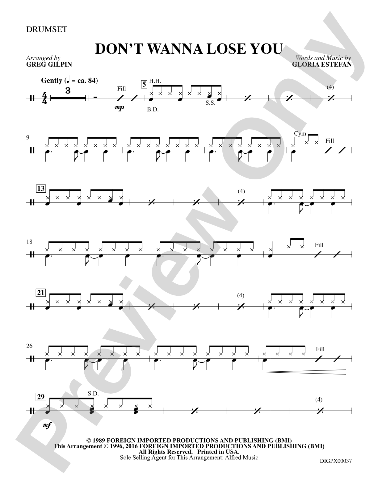 Don't Wanna Lose You: Drums