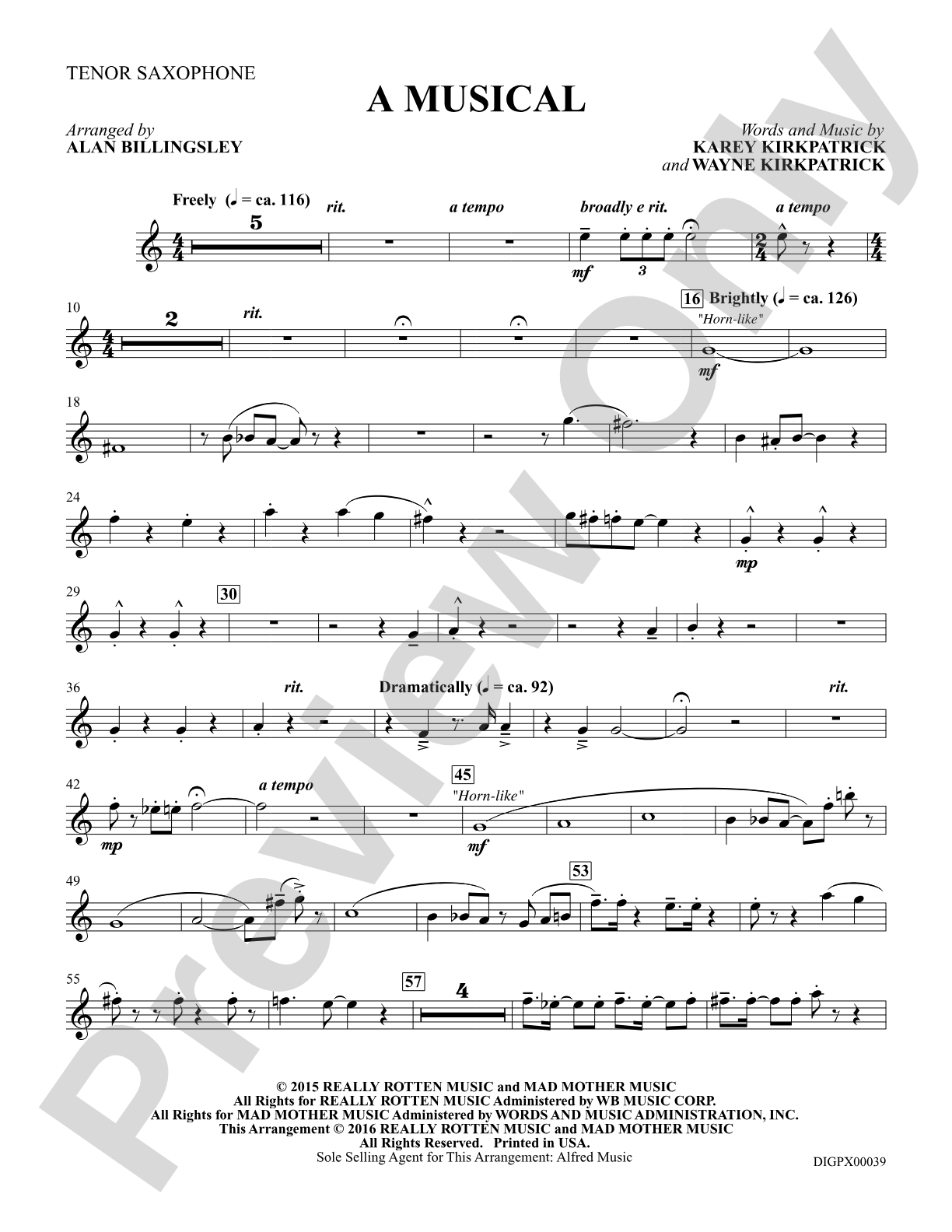 A Musical (from the musical Something Rotten!): B-flat Tenor Saxophone