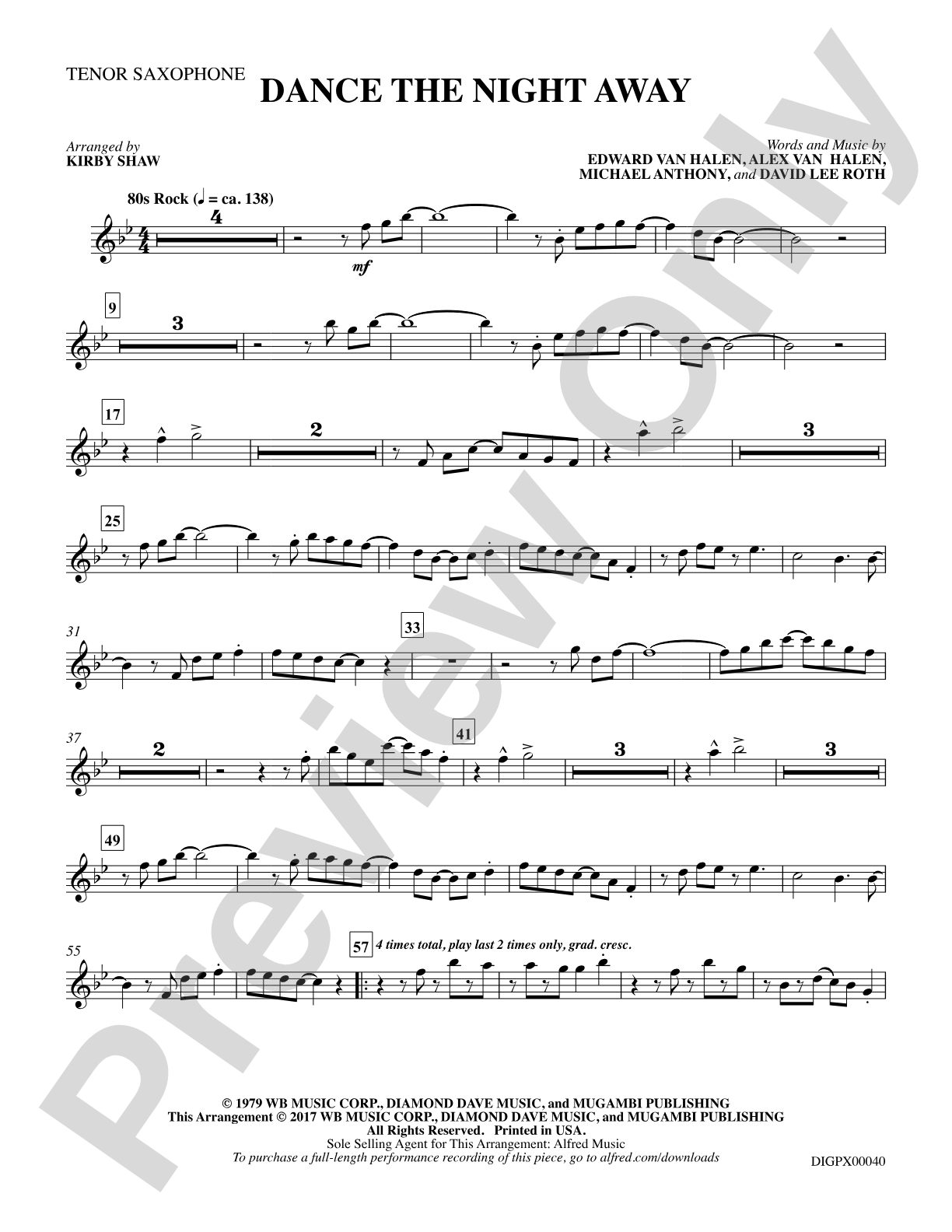 Dance the Night Away: B-flat Tenor Saxophone