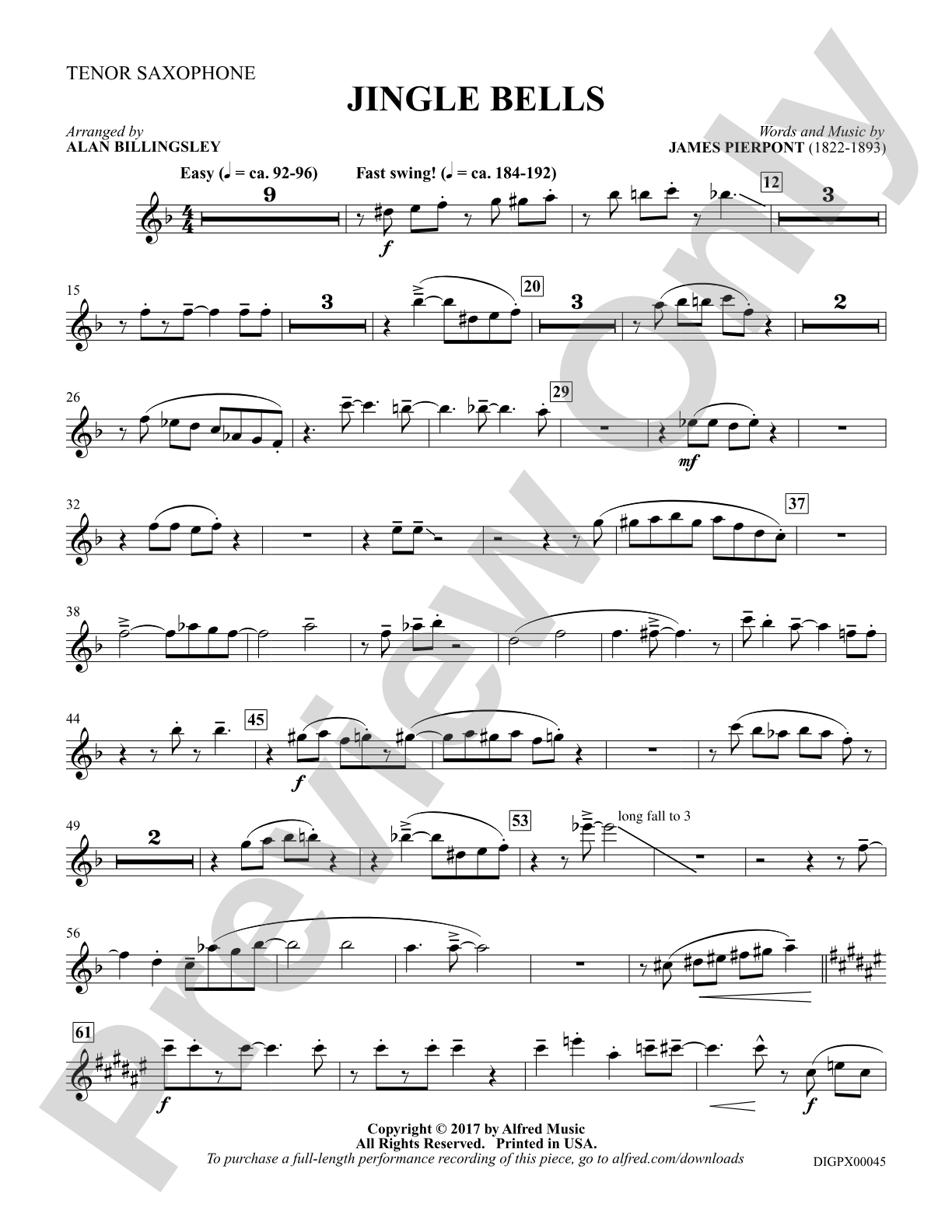 Jingle Bells: B-flat Tenor Saxophone
