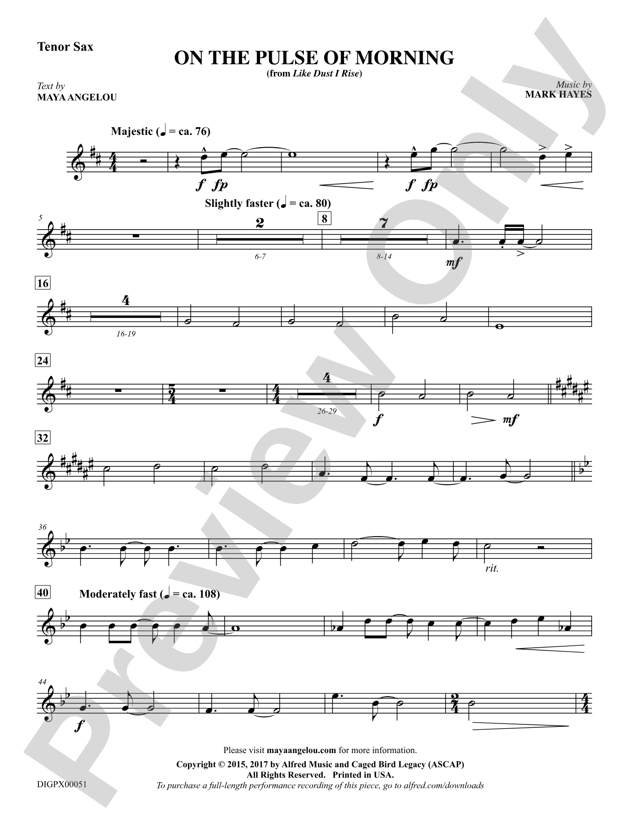 On the Pulse of Morning: B-flat Tenor Saxophone