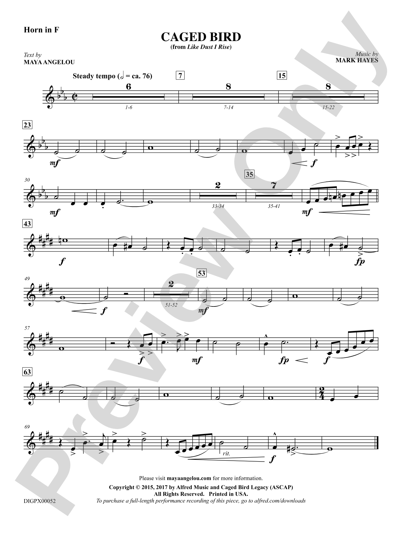 Caged Bird: 1st F Horn