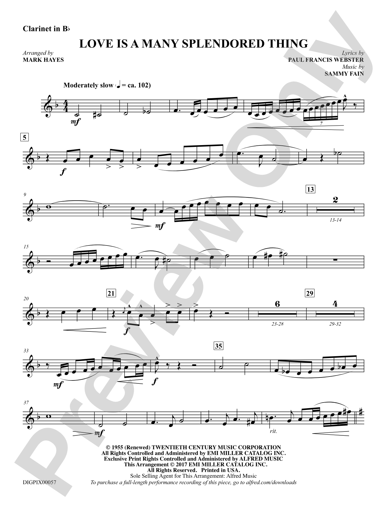 Love Is a Many Splendored Thing: 1st B-flat Clarinet