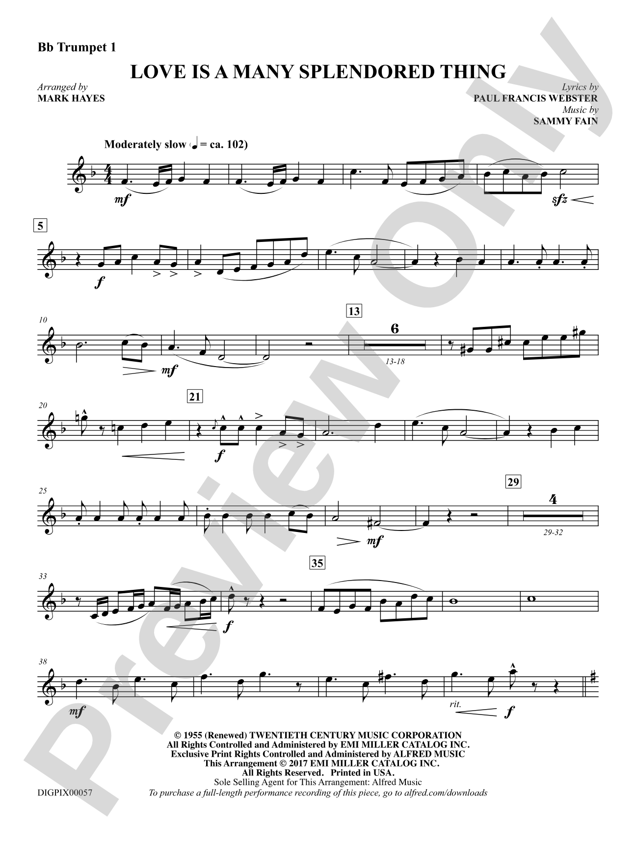 Love Is a Many Splendored Thing: 1st B-flat Trumpet