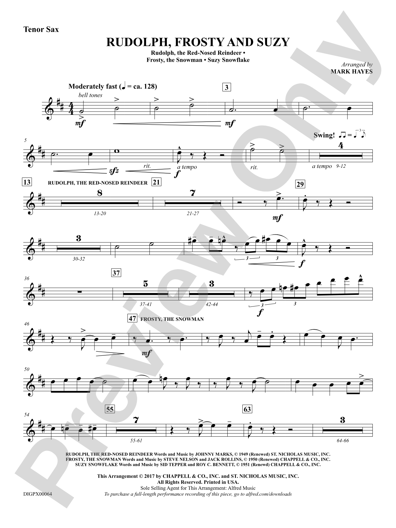 Rudolph, Frosty, and Suzy: B-flat Tenor Saxophone
