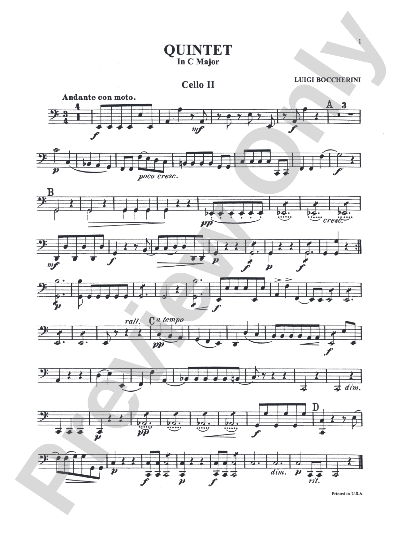Three Quintets: 2nd Cello