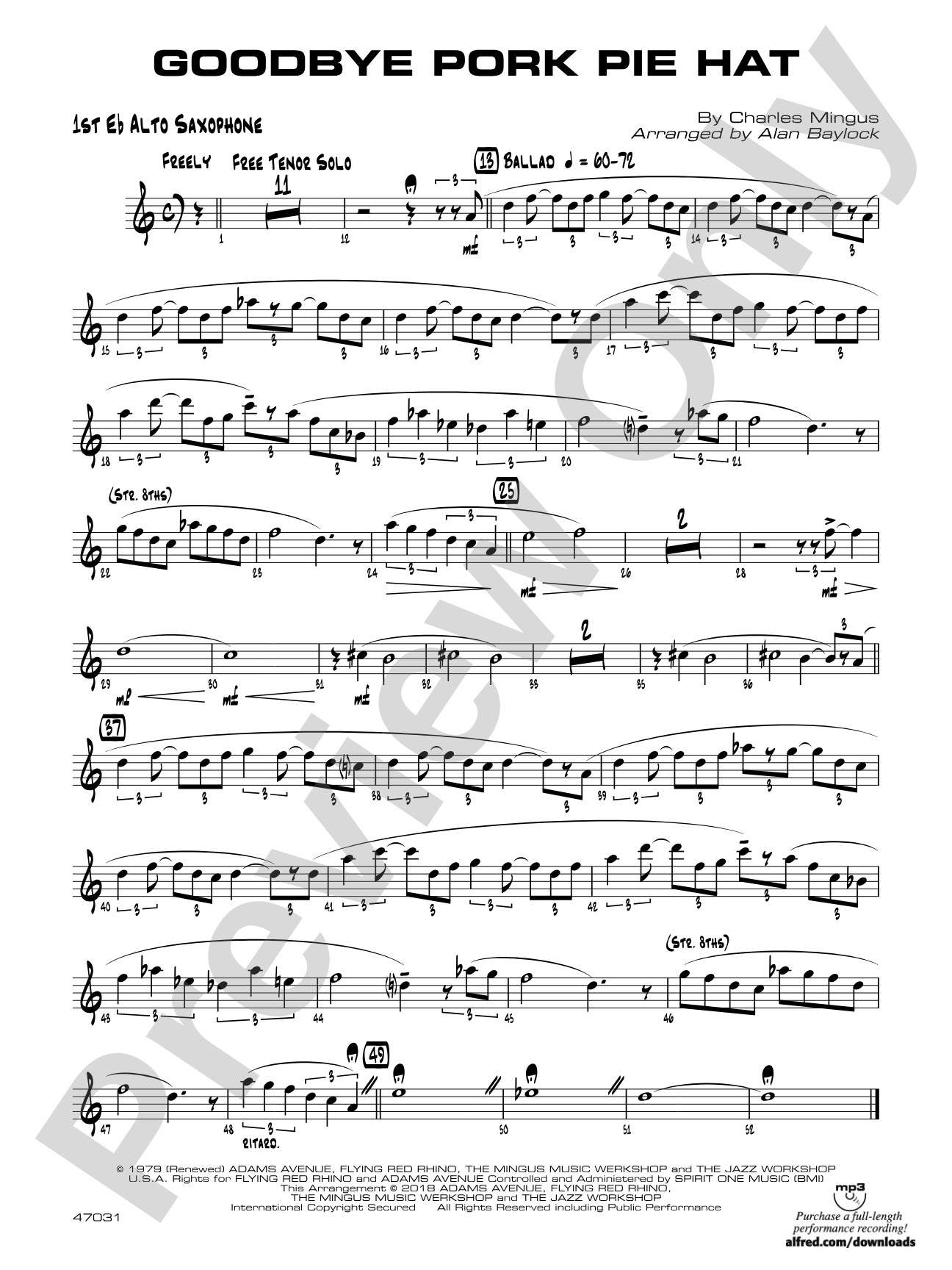 Goodbye Pork Pie Hat: E-flat Alto Saxophone