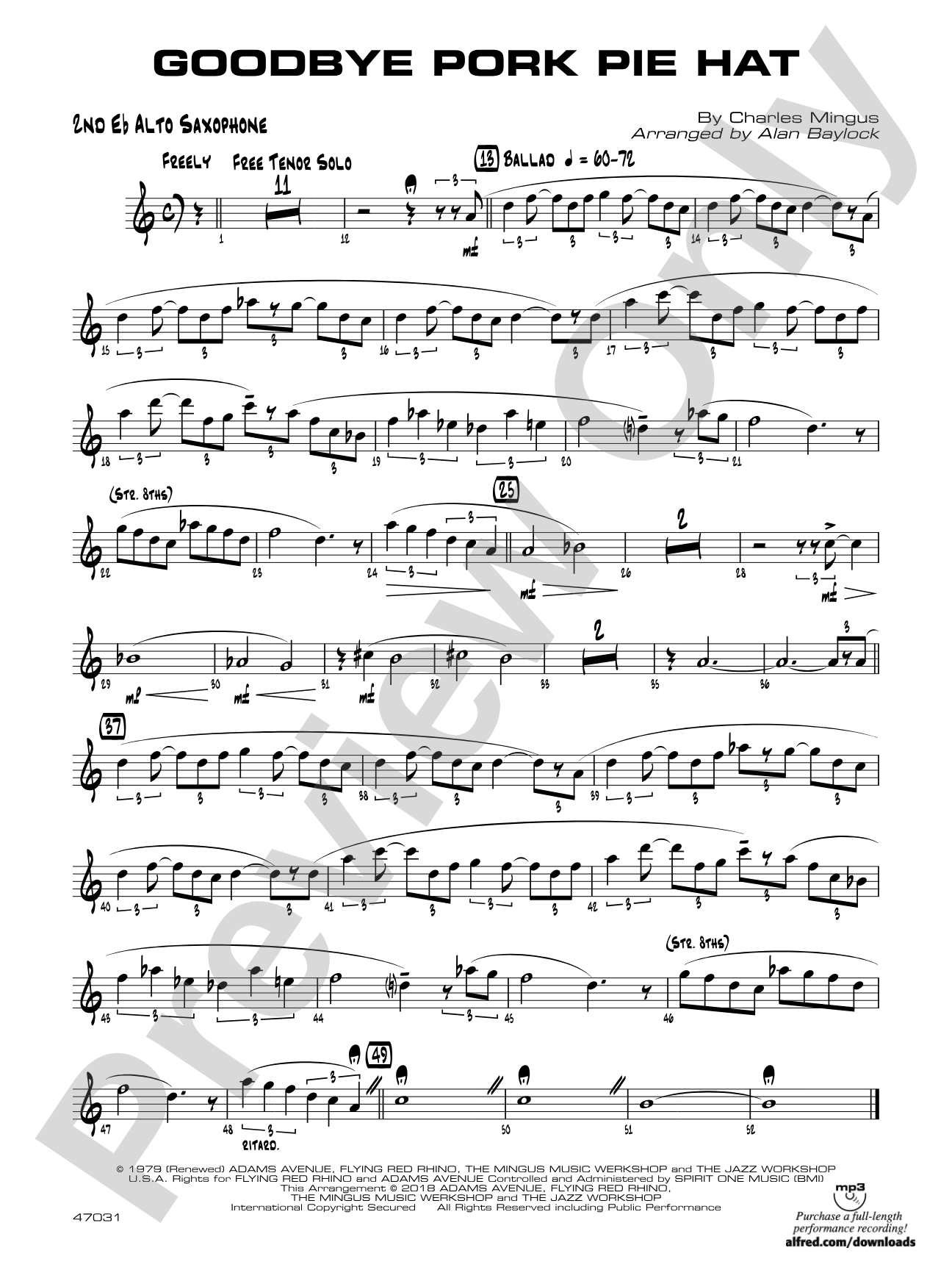 Goodbye Pork Pie Hat: 2nd E-flat Alto Saxophone