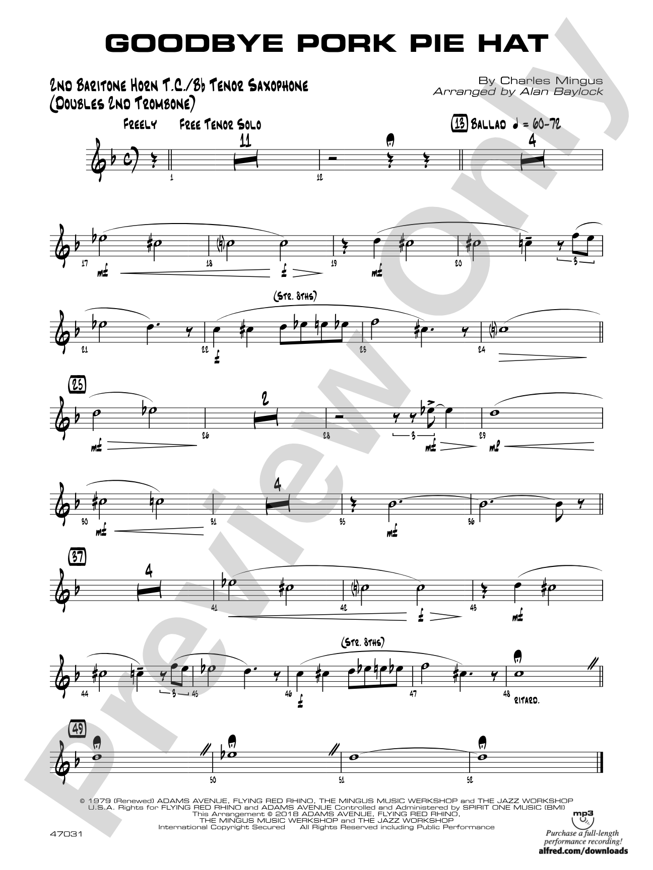 Goodbye Pork Pie Hat: 2nd Baritone T.C.