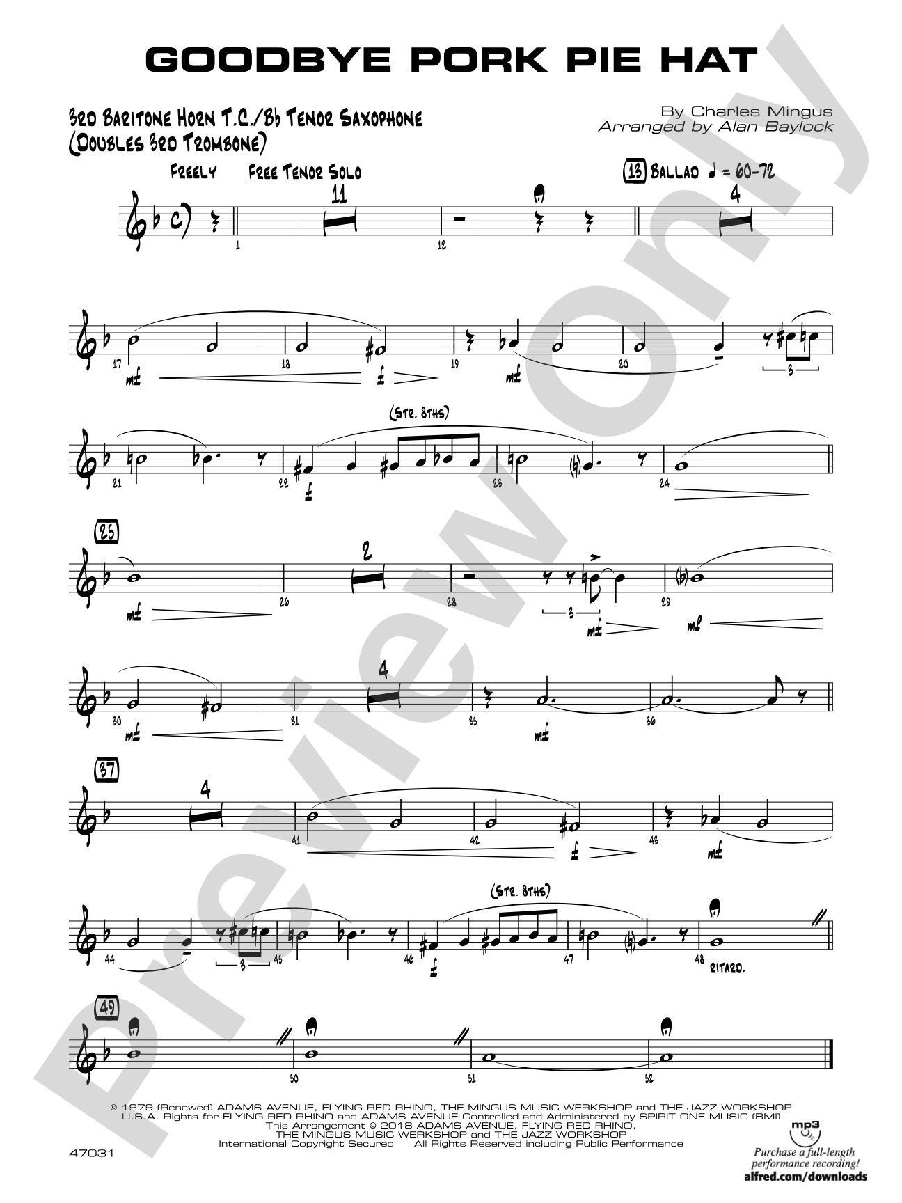 Goodbye Pork Pie Hat: 3rd Baritone T.C.