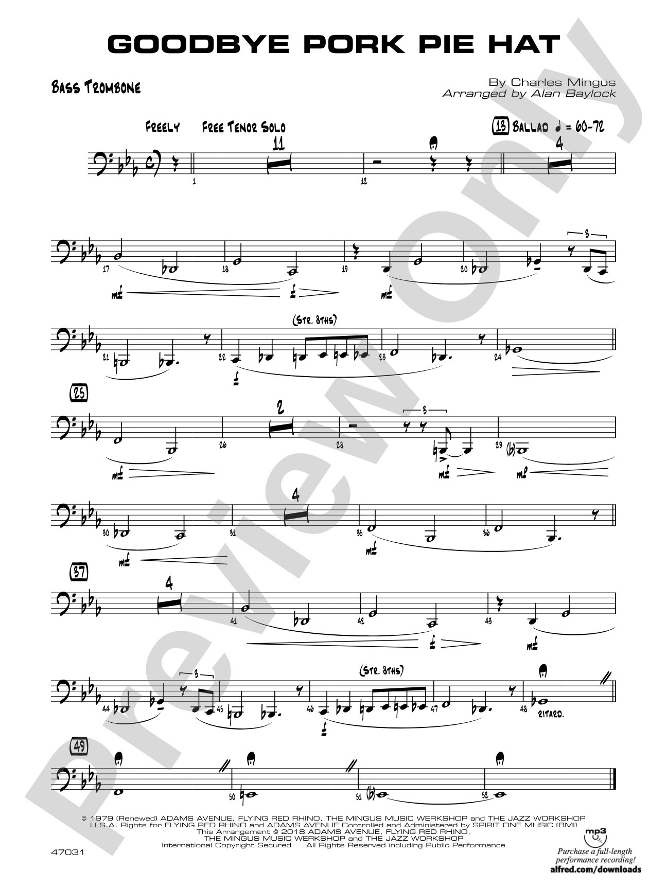 Goodbye Pork Pie Hat: Bass Trombone
