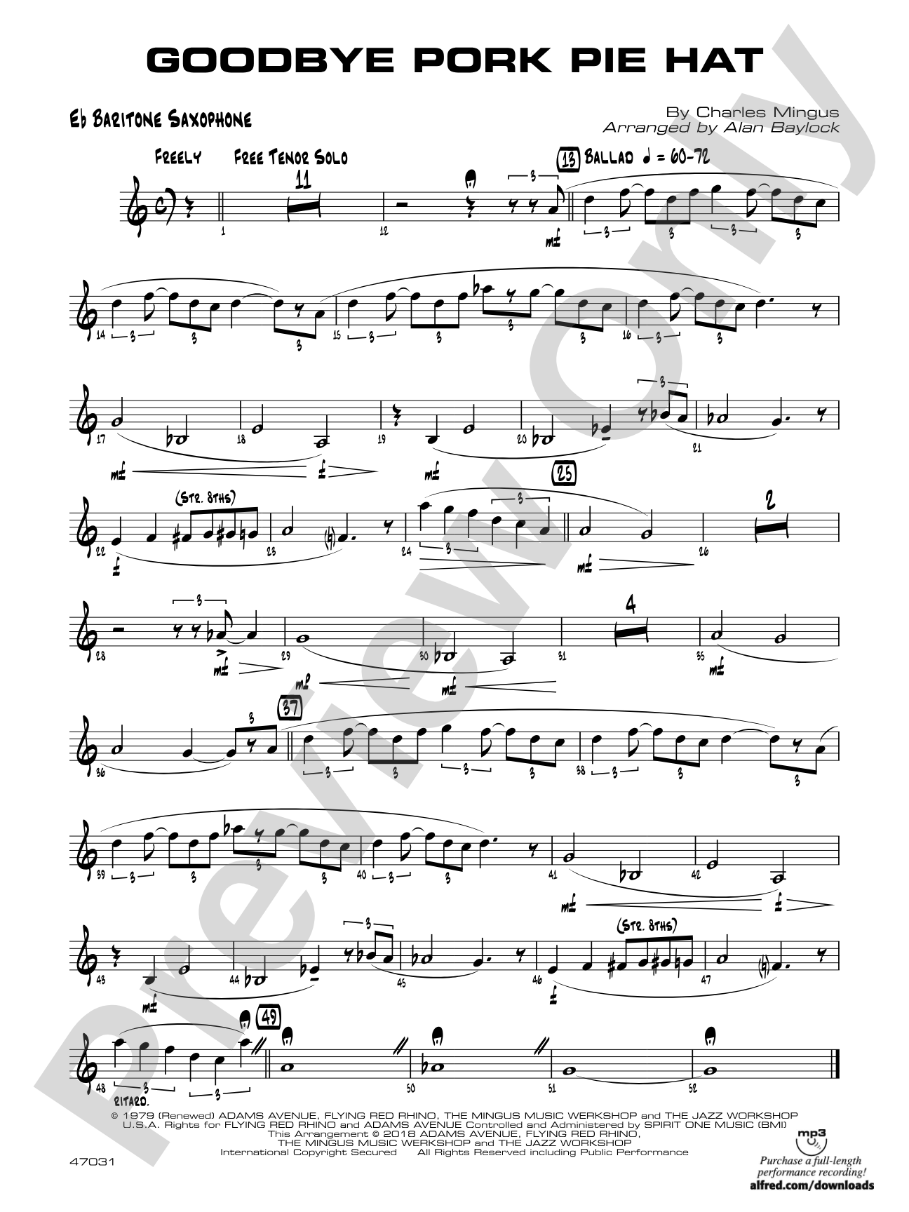 Goodbye Pork Pie Hat: E-flat Baritone Saxophone
