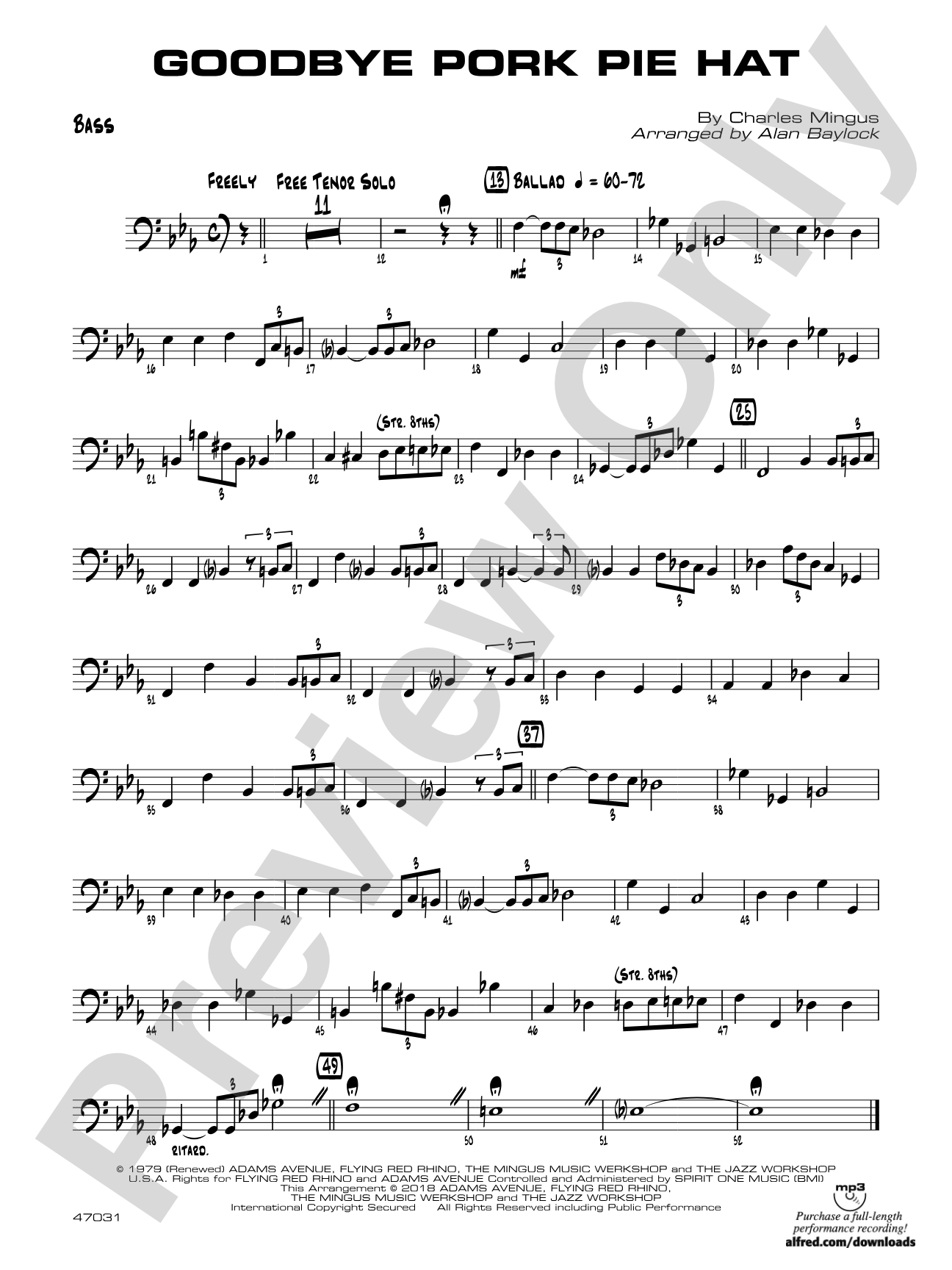 Goodbye Pork Pie Hat: String Bass