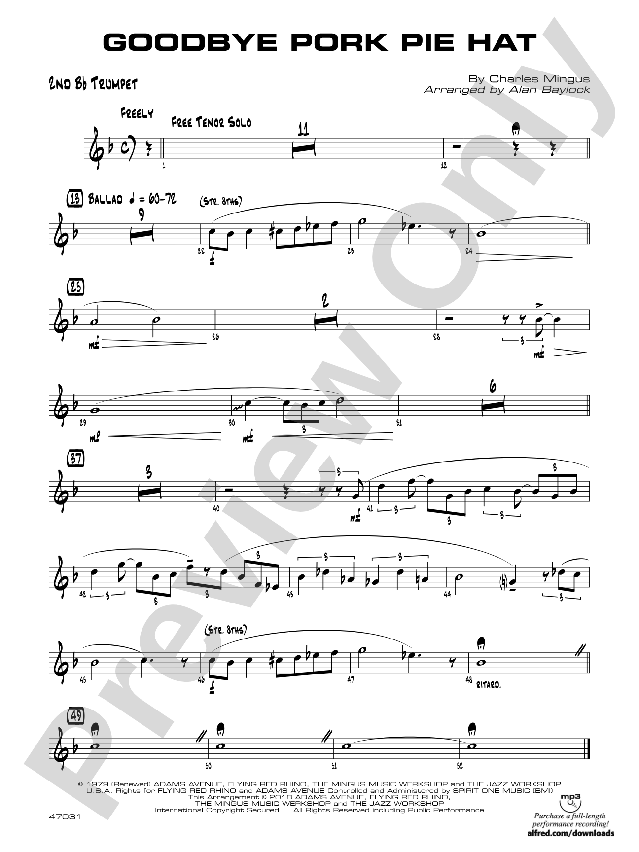 Goodbye Pork Pie Hat: 2nd B-flat Trumpet