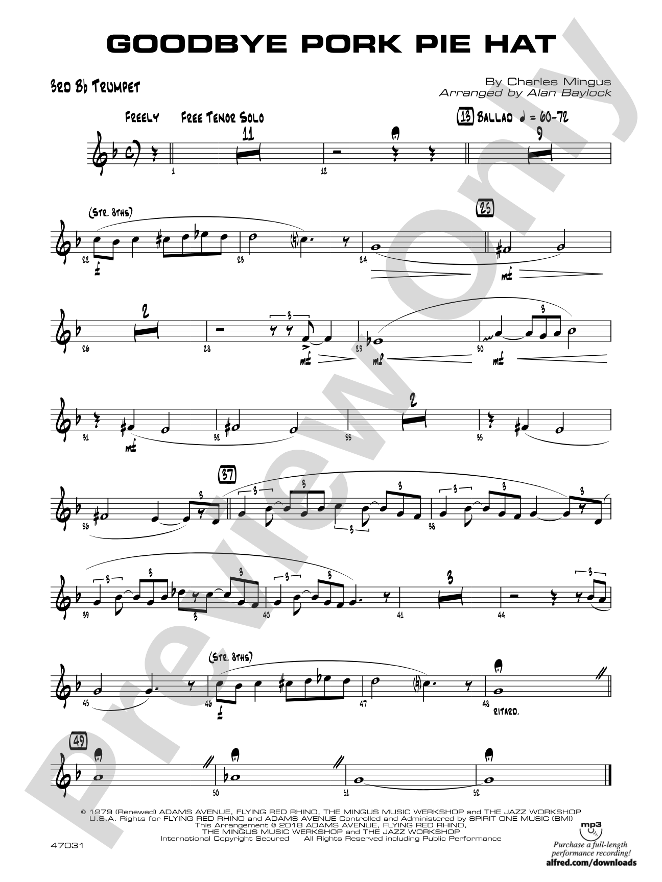 Goodbye Pork Pie Hat: 3rd B-flat Trumpet