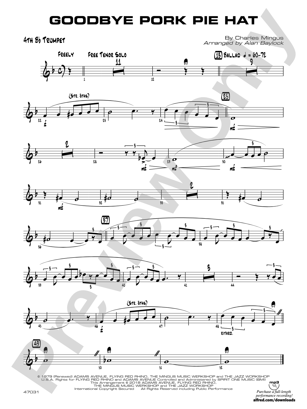 Goodbye Pork Pie Hat: 4th B-flat Trumpet