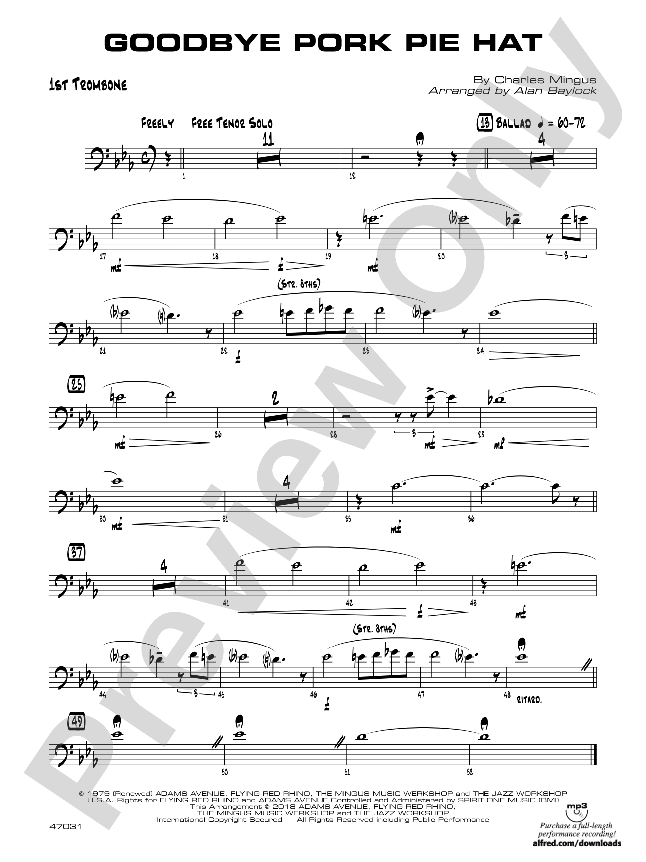 Goodbye Pork Pie Hat: 1st Trombone