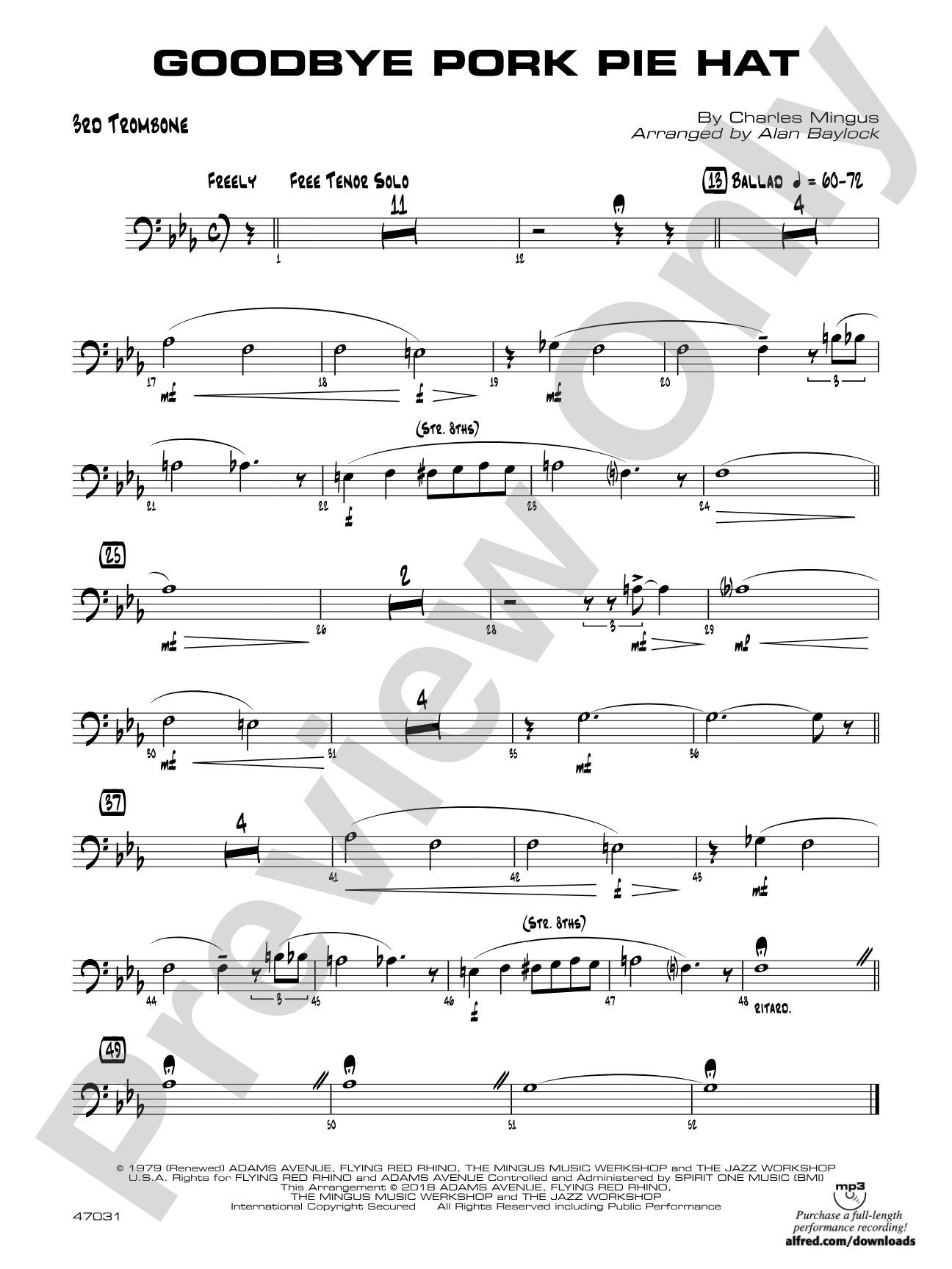 Goodbye Pork Pie Hat: 3rd Trombone