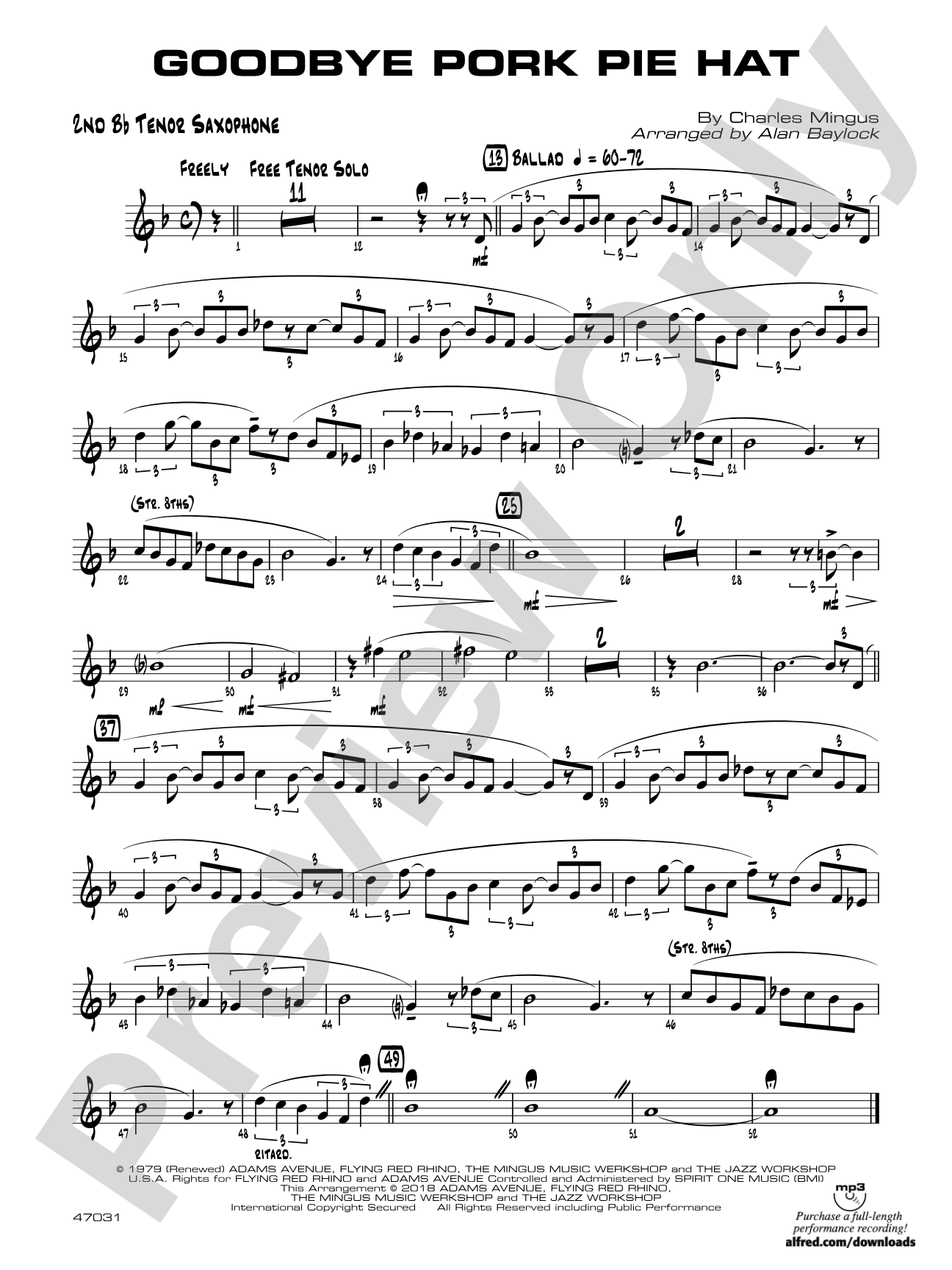 Goodbye Pork Pie Hat: 2nd B-flat Tenor Saxophone